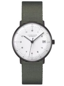 Junghans 027/4005.04 Max Bill Armbanduhr Kleine Automatik Natoband Grün