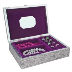 Schmuckkästchen Aus Holz Mit Aluminiumbeschlag, Hunde-Verzierung, Silber -Mode Zubehör Geschäft 3279931 5