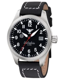 KHS AIRS.LBB Herrenuhr Airleader Steel Büffellederband Schwarz