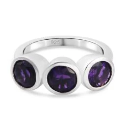 Marokkanischer Amethyst 3 Stein Ring 925 Silber Platiniert (Größe 20.00) Ca. 2,07 Ct
