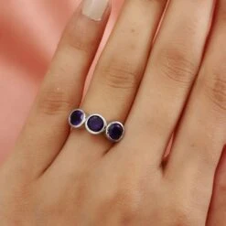 Marokkanischer Amethyst 3 Stein Ring 925 Silber Platiniert (Größe 20.00) Ca. 2,07 Ct -Mode Zubehör Geschäft 3818170 2