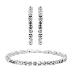 2er Set Weiße Kristall-Ohrringe Mit Armband, Reines Messing