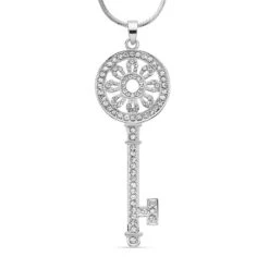 Zirkonia Schlüssel-Anhänger Mit Kette, Silberfarben