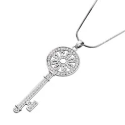 Zirkonia Schlüssel-Anhänger Mit Kette, Silberfarben -Mode Zubehör Geschäft 4119047 2