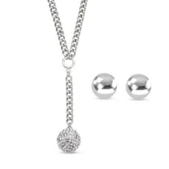 2er Set - Weißes Kristall-Collier Und Ohrstecker, Ca. 50 Cm, Silberfarben