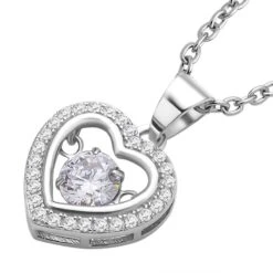 Weißer Zirkonia Im Herzförmigem Anhänger Mit Kette, 925 Silber Rhodiniert Und Edelstahl, Ca. 1,02 Ct -Mode Zubehör Geschäft 4136809 3