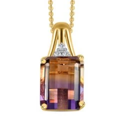 AAA Ametrin, Weißer Zirkon Anhänger Mit Kette, 925 Silber Vergoldet Ca. 3.28 Ct