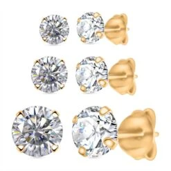 3er Set - AAAA Weißer Zirkonia 925 Silber Vergoldet Ca. 6.40 Ct