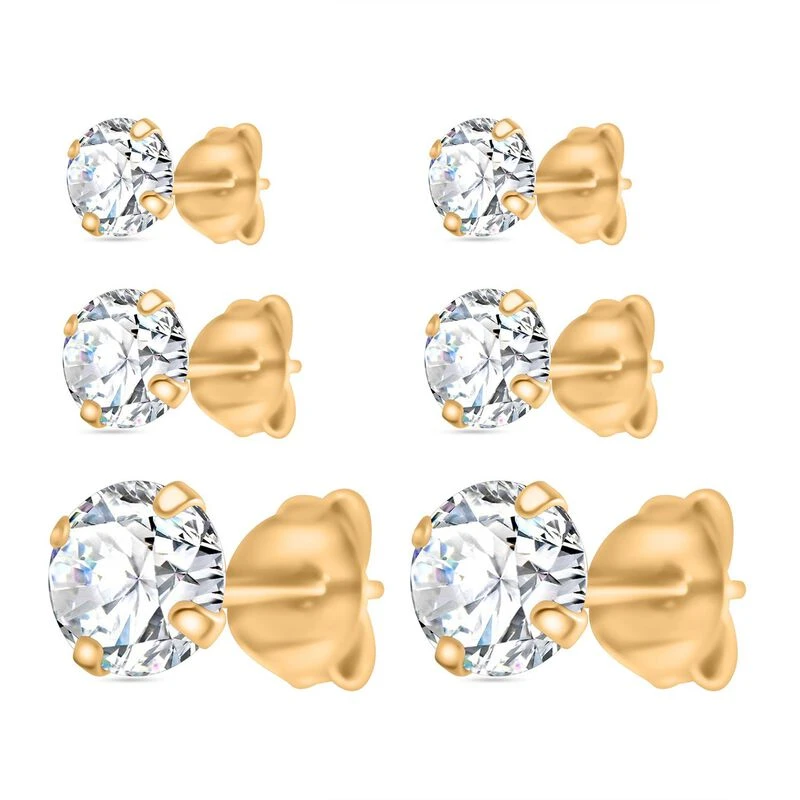 3er Set - AAAA Weißer Zirkonia 925 Silber Vergoldet Ca. 6.40 Ct 2 3er Set - AAAA Weißer Zirkonia 925 Silber Vergoldet Ca. 6.40 Ct – Bild 2