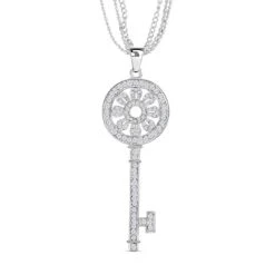 Weiße Kristall Schlüssel Anhänger Mit Kette, Silber