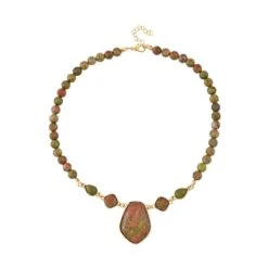 2er Set - Unakite Halskette Und Ohrringe, Ca. 298.00 Ct -Mode Zubehör Geschäft 4169018 2