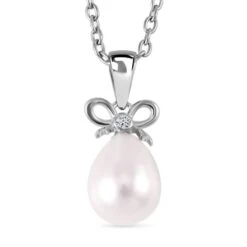 Weiße Süßwasser Perle, Weißer Zirkonia Schmuckset 925 Silber Rhodiniert Und Edelstahl