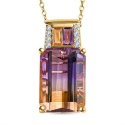 2er Set, AA Ametrin, Citrin Und Amethyst Anhänger Mit Kette, 925 Silber Gelbgold Vermeil Ca. 7.98 Ct