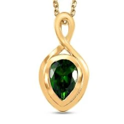 Natürlicher Chromdiopsid Anhänger Mit Kette, 925 Silber Vergoldet Ca. 0.79 Ct