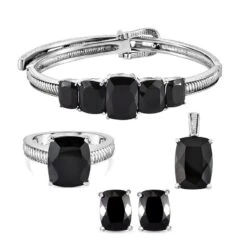 Schwarzer Spinell Im 4er-Schmuckset, Edelstahl Ca. 44,31 Ct