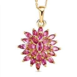 AA Rubellit Anhänger Mit Kette, 925 Silber Gelbgold Vermeil Ca. 2.10 Ct