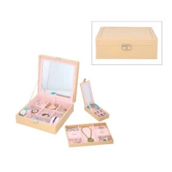 2er-Set Schmuckkasten Mit Schloss Und Extra Box, Größe 25x25x8 Cm, Beige