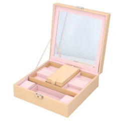 2er-Set Schmuckkasten Mit Schloss Und Extra Box, Größe 25x25x8 Cm, Beige -Mode Zubehör Geschäft 6070763 5