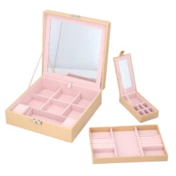 2er-Set Schmuckkasten Mit Schloss Und Extra Box, Größe 25x25x8 Cm, Beige -Mode Zubehör Geschäft 6070763 6