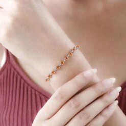 Salamanca Feueropal Armband, Ca. 19 Cm, 925 Silber Platiniert Ca. 2.85 Ct -Mode Zubehör Geschäft 7016378 2