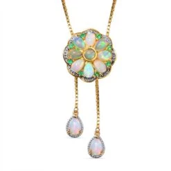 GP Kollektion - Natürliche, äthiopische Welo Opal Halskette, Ca. 45 Cm, 925 Silber Vergoldet Ca. 3.79 Ct