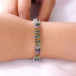 Natürliches Mehrfarbiges-Turmalin Armband, Ca. 19 Cm, 925 Silber Platiniert Ca. 14.35 Ct -Mode Zubehör Geschäft 7154114 2