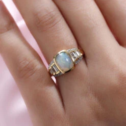 Natürlicher, äthiopischer Opal Und Zirkon-Ring, 925 Silber Gelbgold Vermeil (Größe 16.00) Ca. 2.01 Ct -Mode Zubehör Geschäft 7181668 2