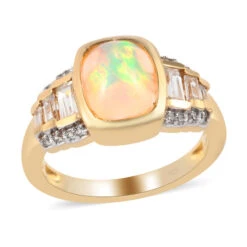 Natürlicher, äthiopischer Opal Und Zirkon-Ring, 925 Silber Gelbgold Vermeil (Größe 16.00) Ca. 2.01 Ct -Mode Zubehör Geschäft 7181668 3
