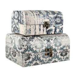 2er-Set Damask Bedruckte Schatztruhe, L - 26x21x13 Cm, S - 20x15x10 Cm, Damaskblau