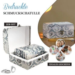 2er-Set Damask Bedruckte Schatztruhe, L - 26x21x13 Cm, S - 20x15x10 Cm, Damaskblau -Mode Zubehör Geschäft 7192423 2