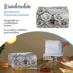 2er-Set Damask Bedruckte Schatztruhe, L - 26x21x13 Cm, S - 20x15x10 Cm, Damaskblau -Mode Zubehör Geschäft 7192423 3