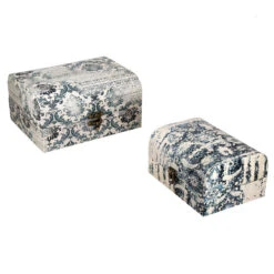 2er-Set Damask Bedruckte Schatztruhe, L - 26x21x13 Cm, S - 20x15x10 Cm, Damaskblau -Mode Zubehör Geschäft 7192423 7