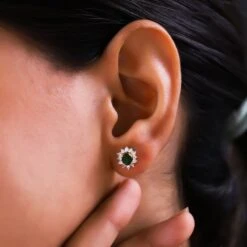 Natürliche Chrom Turmalin Und Weiße Zirkon-Ohrringe, 925 Silber Gelbgold Vermeil Ca. 1.14 Ct -Mode Zubehör Geschäft 7225009 2