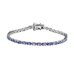 Mode Zubehör Geschäft 9 Tansanit Armband, Ca. 20 Cm, 925 Silber Platiniert Ca. 1,41 Ct