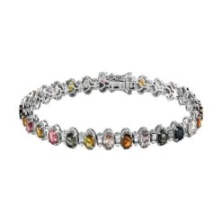 Mehrfarbiges-Turmalin Und Weißes Zirkon Armband, Ca. 20 Cm, 925 Silber Platiniert Ca. 13.95 Ct