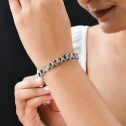 Mehrfarbiges-Turmalin Und Weißes Zirkon Armband, Ca. 20 Cm, 925 Silber Platiniert Ca. 13.95 Ct -Mode Zubehör Geschäft 7237595 2