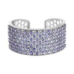 Designer Tansanit-Armreif, Ca. 19 Cm, 925 Silber Platiniert Ca. 24.57 Ct