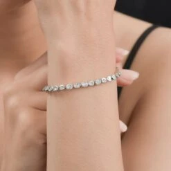 Handgearbeitetes, Natürliches Polki Diamant Armband, Ca. 19 Cm, 925 Silber Platiniert Ca. 2.00 Ct -Mode Zubehör Geschäft 7253133 2