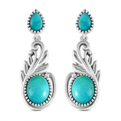 Sierra Nevada Türkis Ohrringe, 925 Silber Platiniert Ca. 4.69 Ct