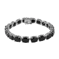 Schwarzes Spinell Armband, Ca. 19 Cm, 925 Silber Platiniert Ca. 43.00 Ct