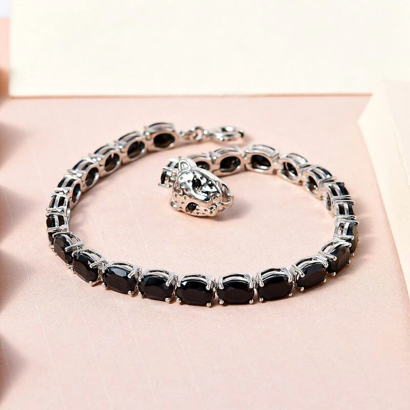 Schwarzer Spinell Armband Ca. 20 Cm 925 Silber Platiniert Ca. 36,70 Ct 2 Schwarzer Spinell Armband Ca. 20 Cm 925 Silber Platiniert Ca. 36,70 Ct – Bild 2