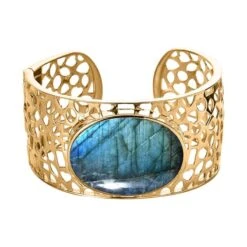 Labradorit Armreif, Ca. 19 Cm, Vergoldet, Ca. 72.93 Ct