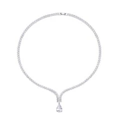 Weißes Zirkonia-Mosaik Collier, Ca. 50 Cm, Messing, Ca. 30.00 Ct