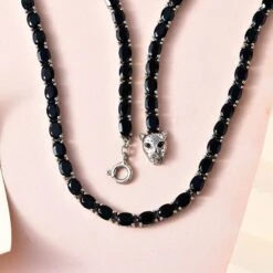 Schwarzer Spinell Halskette Ca. 45 Cm 925 Silber Platiniert Ca. 54.99 Ct -Mode Zubehör Geschäft 7282098 2