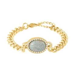 Amazonit, Weißer Kristall Armband, Ca. 19 Cm, Reiner Edelstahl, Ca. 10.01 Ct