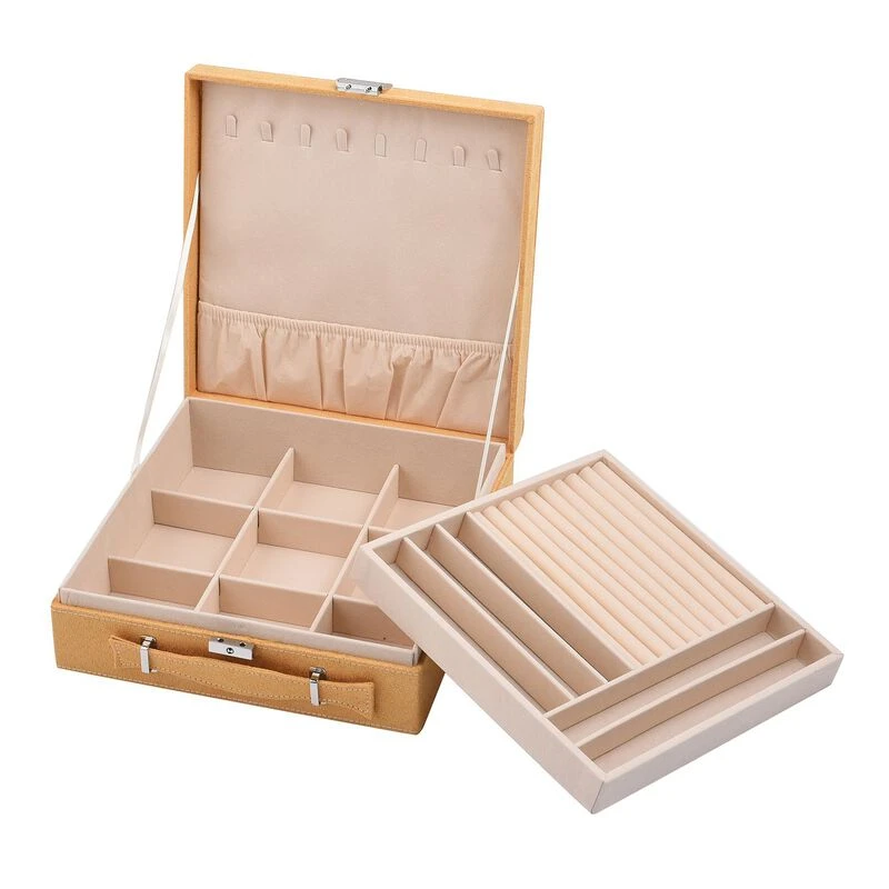 2-lagiges Schmuckkästchen, Herausnehmbarem Tablett, Anlaufgeschütztes Futter, 25,9 X 25,9 X 8,1 Cm, Biege 5 2-lagiges Schmuckkästchen, Herausnehmbarem Tablett, Anlaufgeschütztes Futter, 25,9 X 25,9 X 8,1 Cm, Biege – Bild 5