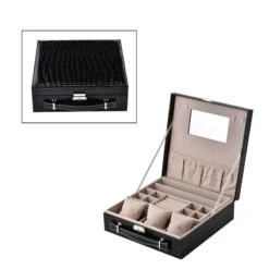 Krokodilhautmuster 2-lagige Schmuckschatulle, 26x26x9cm, Schwarz