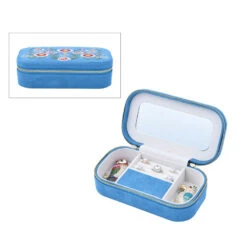 Rechteckiger, Bestickter Schmuckkasten Mit Muster Und Reißverschluss, Blaugrün