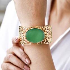 Grüner Onyx Armreif, Ca. 19 Cm, Vergoldet, Ca. 66.06 Ct -Mode Zubehör Geschäft 7480652 2