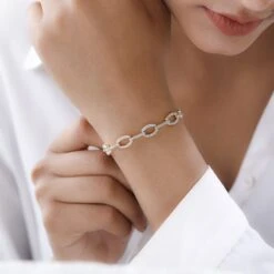 Weißes Diamant Armband, Ca. 19 Cm, 925 Silber Gelbgold Vermeil Ca. 1.00 Ct -Mode Zubehör Geschäft 7481558 2